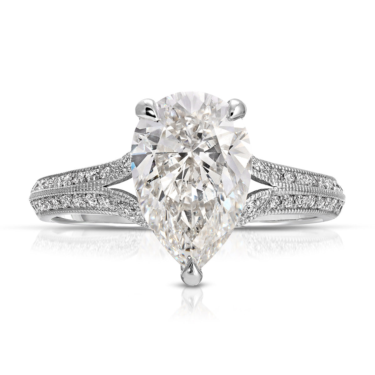Two Petals Pave Vintage Pear Engagement Ring in White Gold