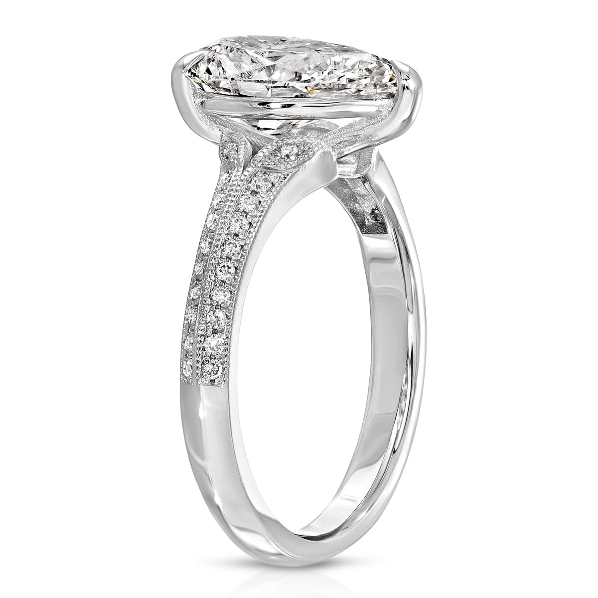 Two Petals Pave Vintage Pear Engagement Ring in White Gold