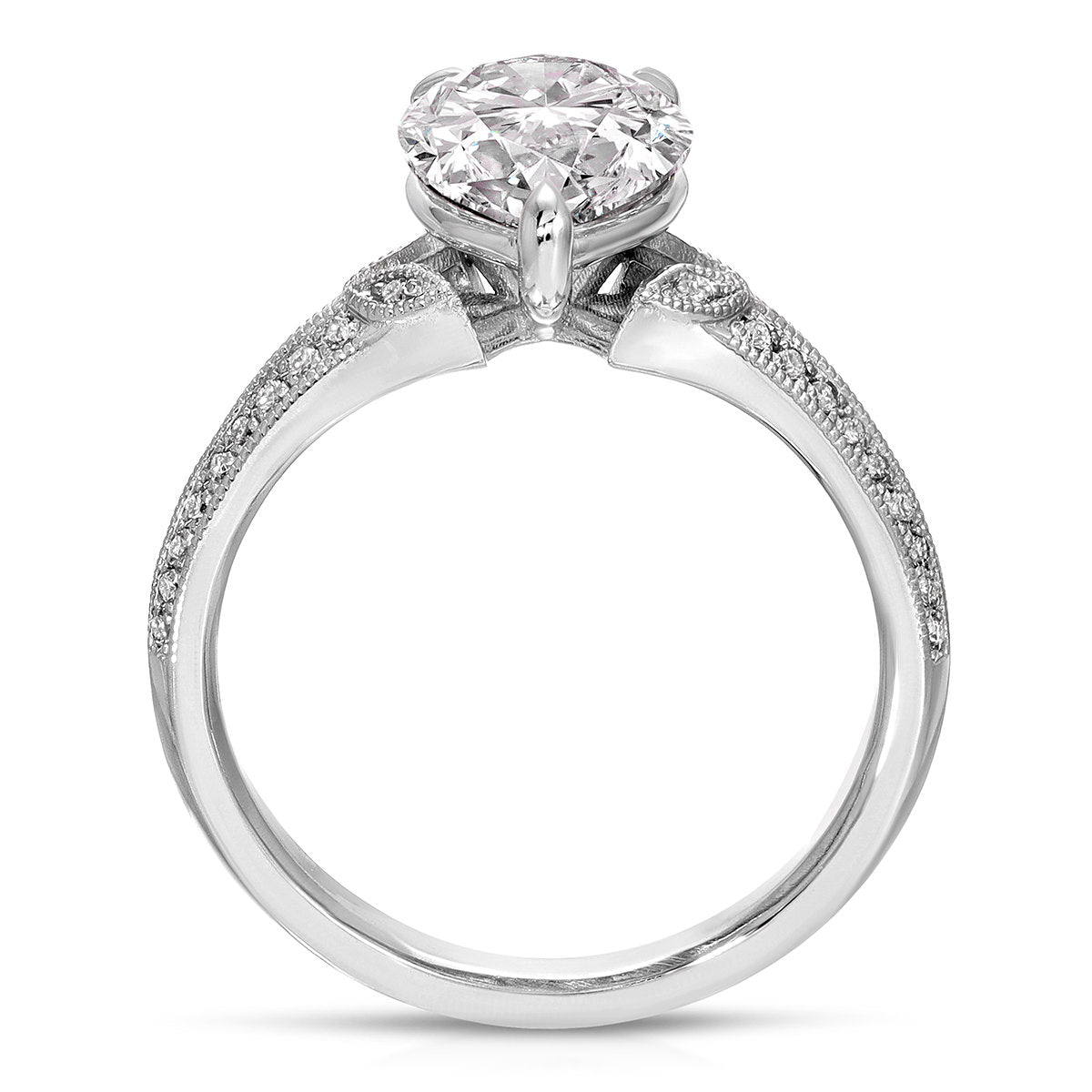 Two Petals Pave Vintage Pear Engagement Ring in White Gold