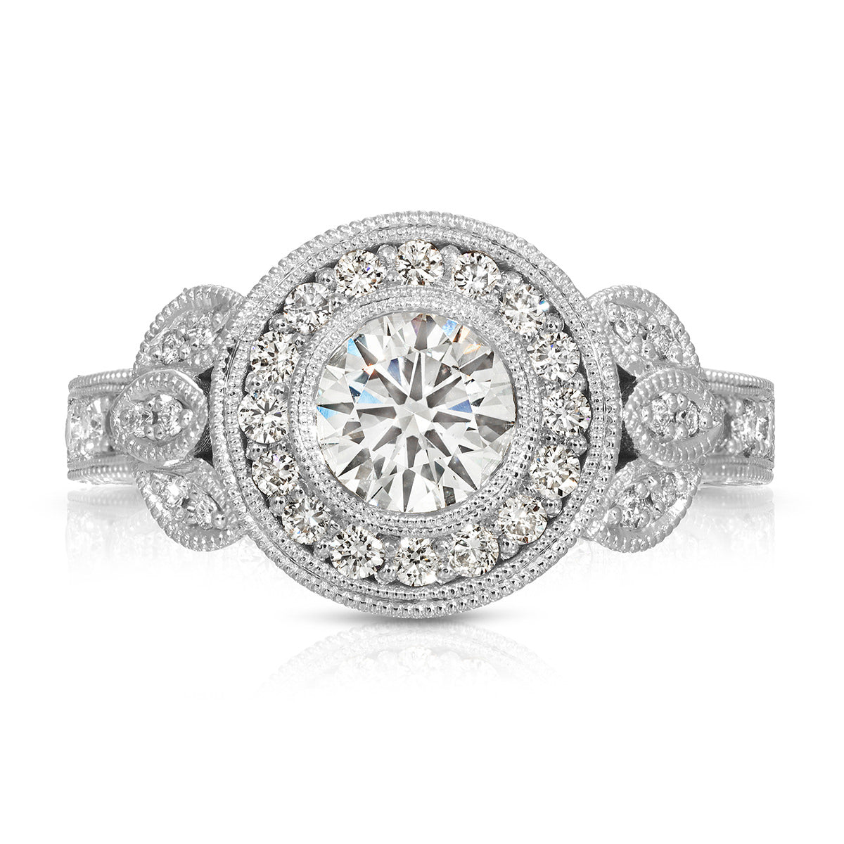 Rose Vintage Style Round Engagement Ring in White Gold