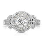 Rose Vintage Style Round Engagement Ring in White Gold