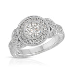 Rose Vintage Style Round Engagement Ring in White Gold