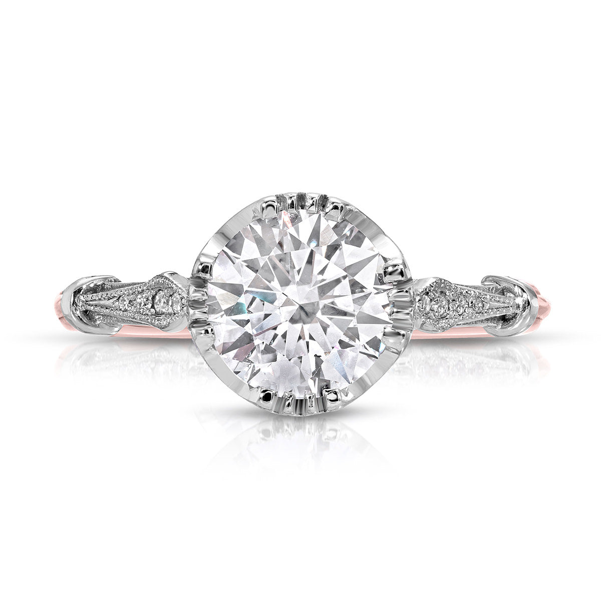 Vintage Style Round Engagement Ring in Two Tone Gold
