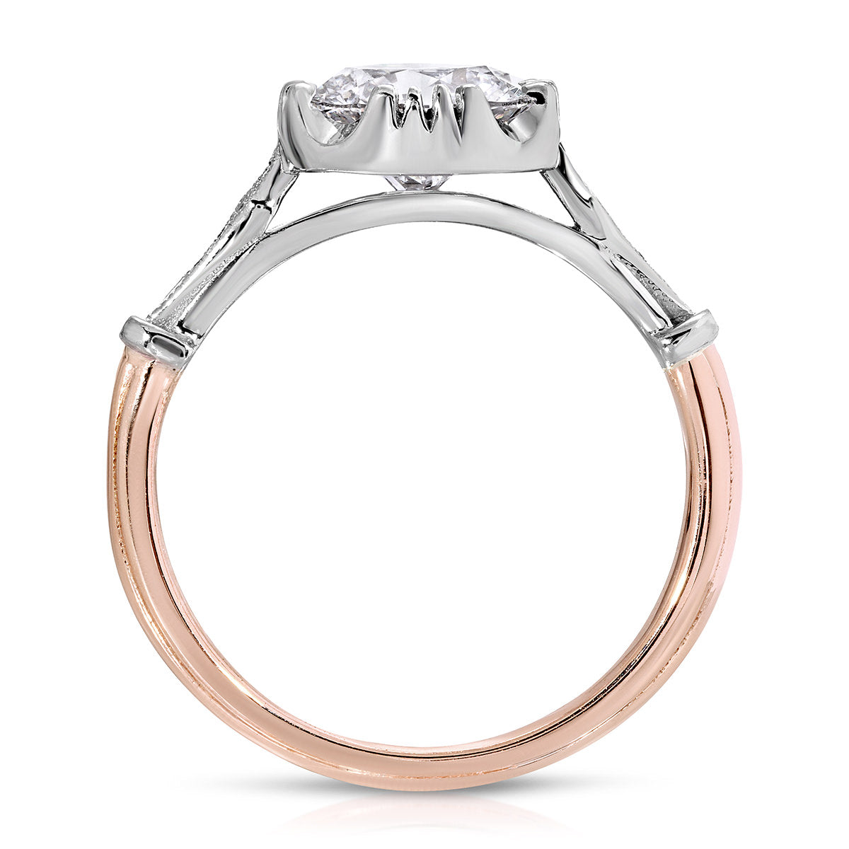 Vintage Style Round Engagement Ring in Two Tone Gold