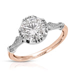 Vintage Style Round Engagement Ring in Two Tone Gold