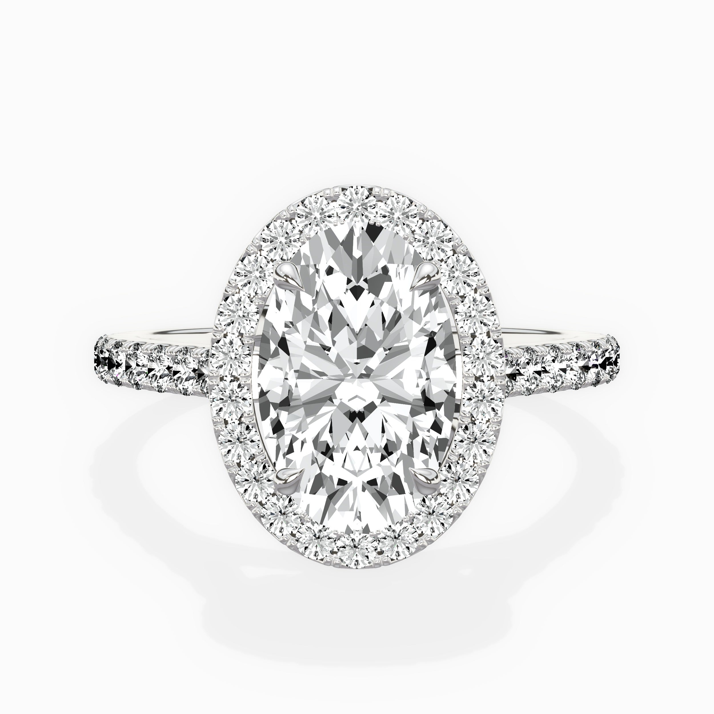 Classic Halo Cathedral Round Engagement Ring in White Gold