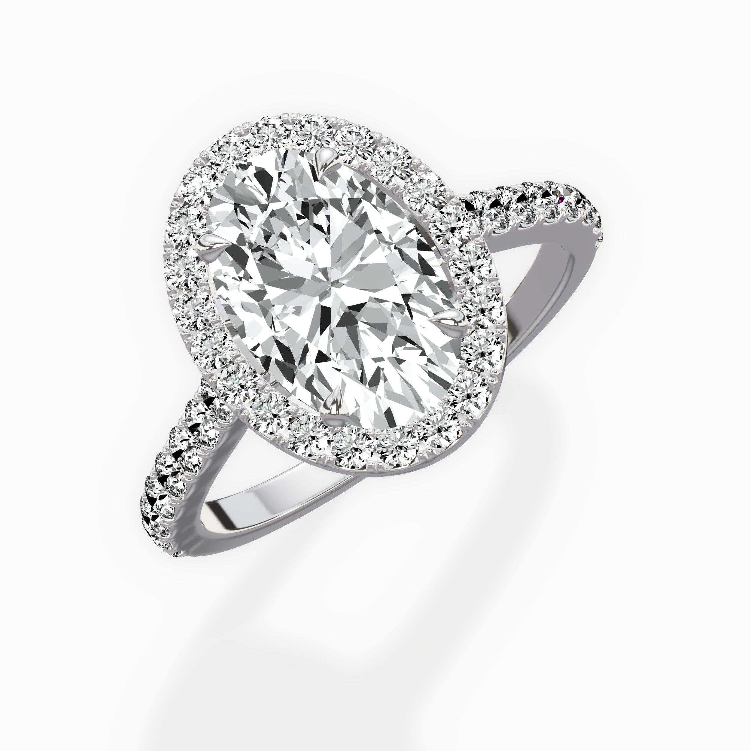 Classic Halo Cathedral Round Engagement Ring in White Gold