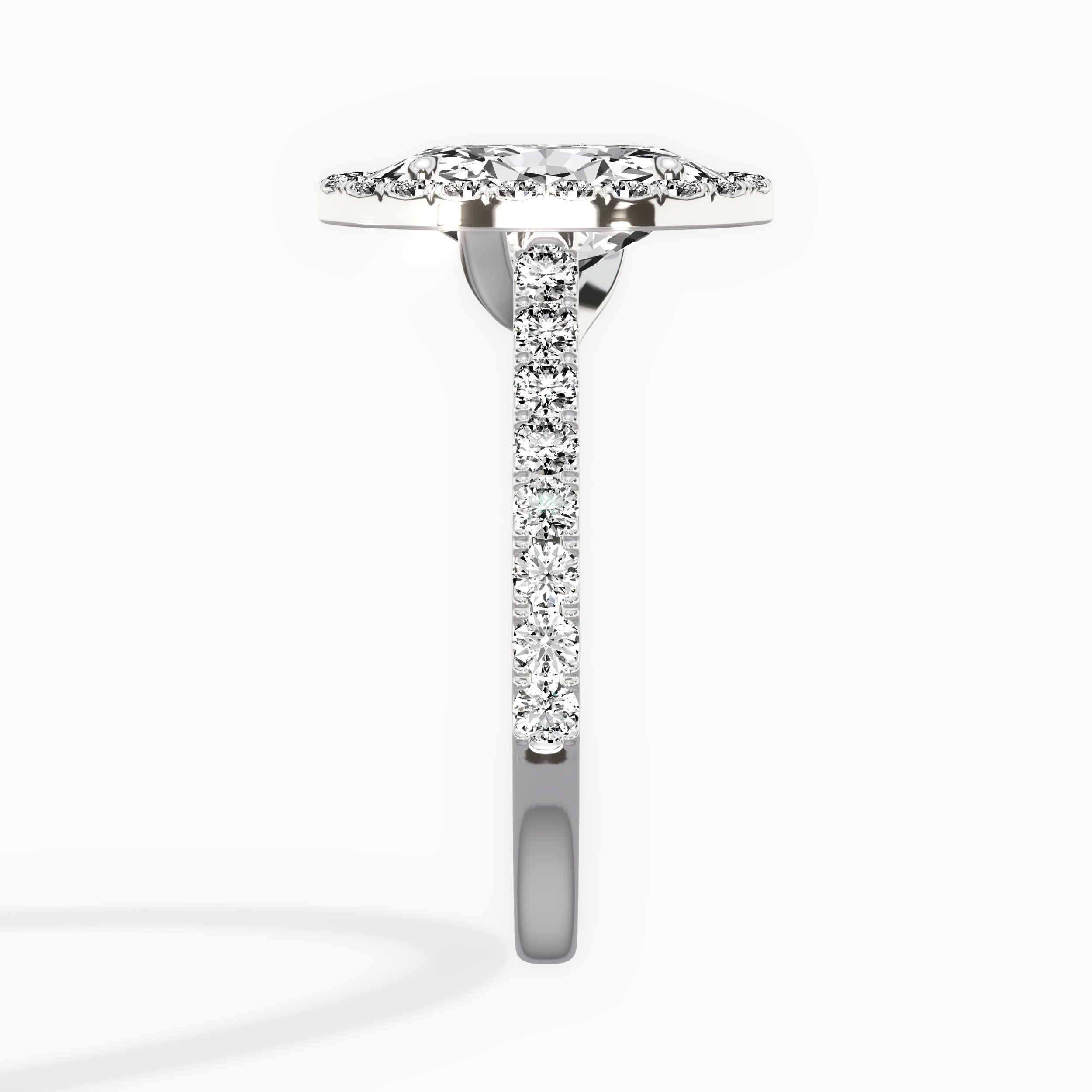 Classic Halo Cathedral Round Engagement Ring in White Gold