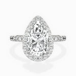 Traditional Halo Pave Pear Engagement Ring in White Gold