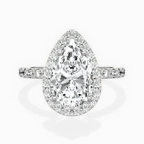 Traditional Halo Pave Pear Engagement Ring in White Gold