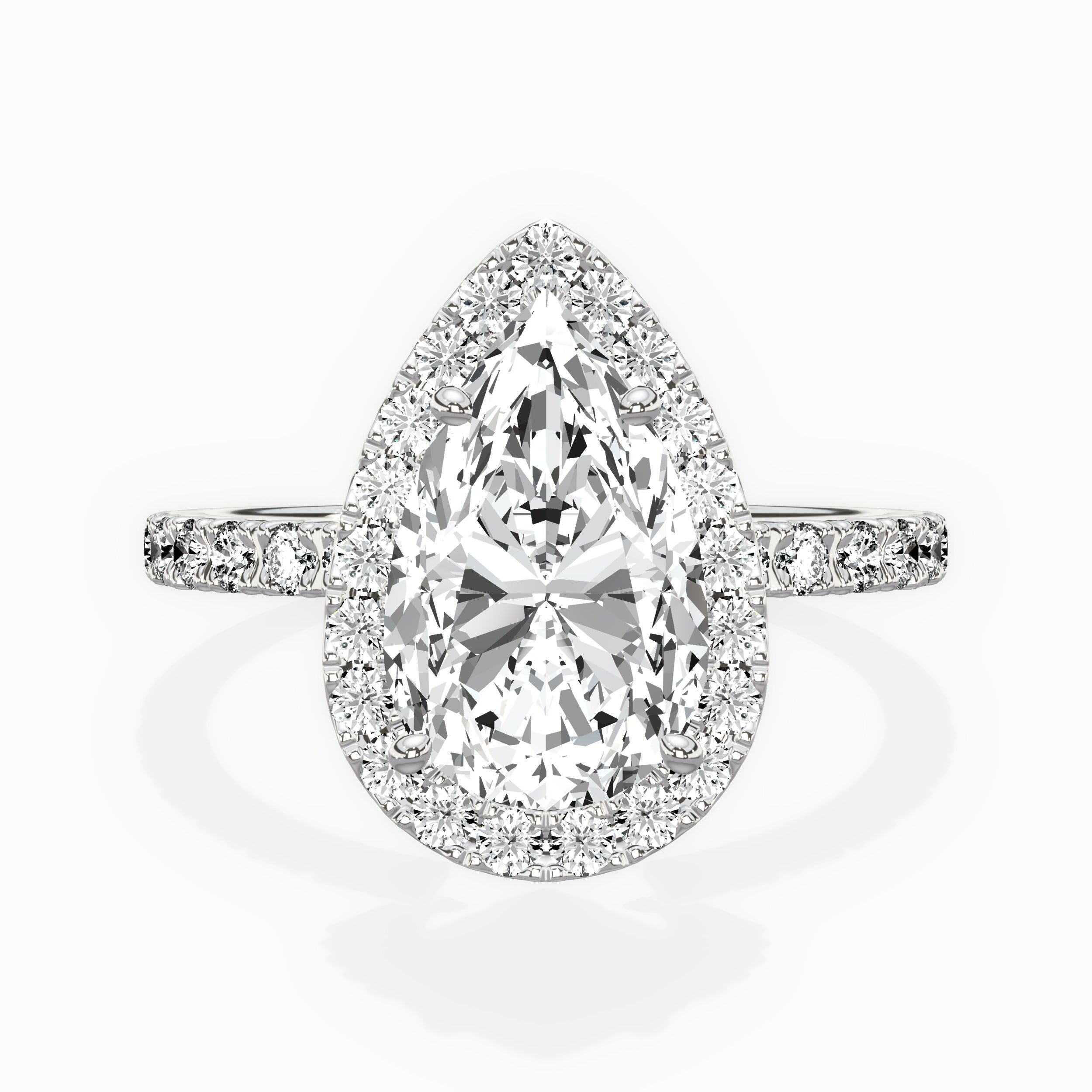 Traditional Halo Pave Pear Engagement Ring in White Gold