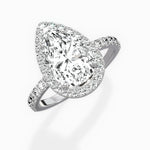 Traditional Halo Pave Pear Engagement Ring in White Gold