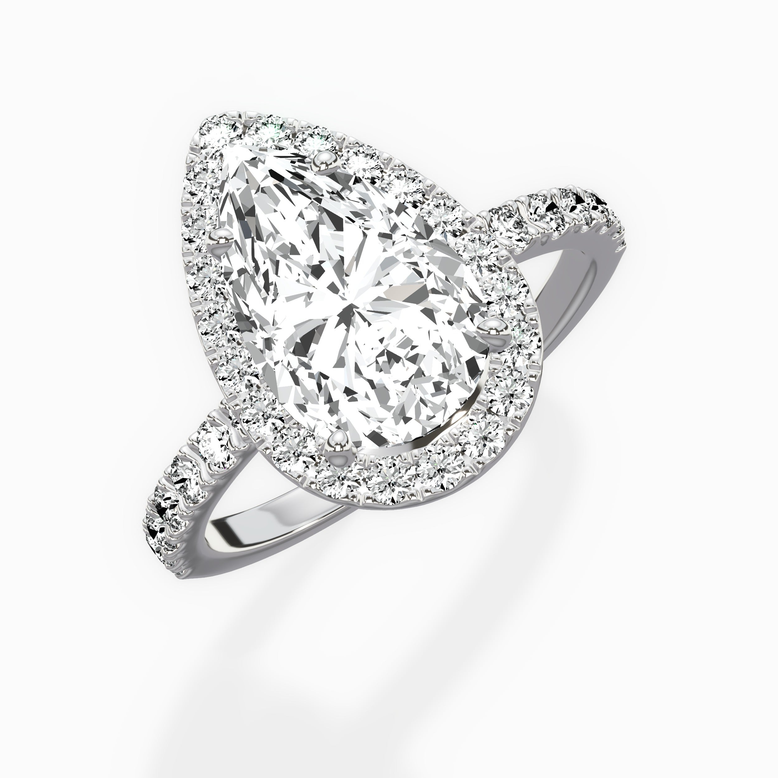 Traditional Halo Pave Pear Engagement Ring in White Gold