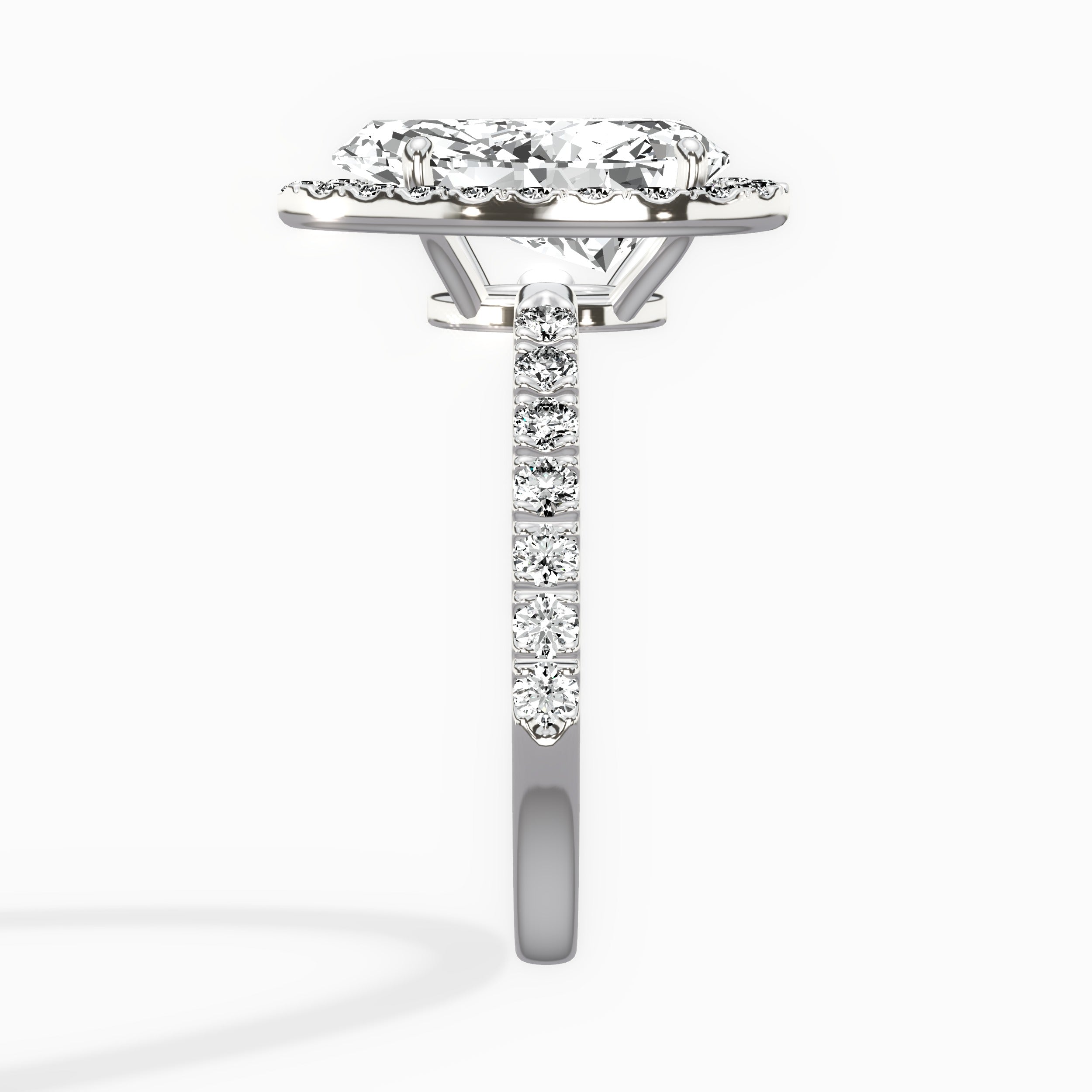 Traditional Halo Pave Pear Engagement Ring in White Gold