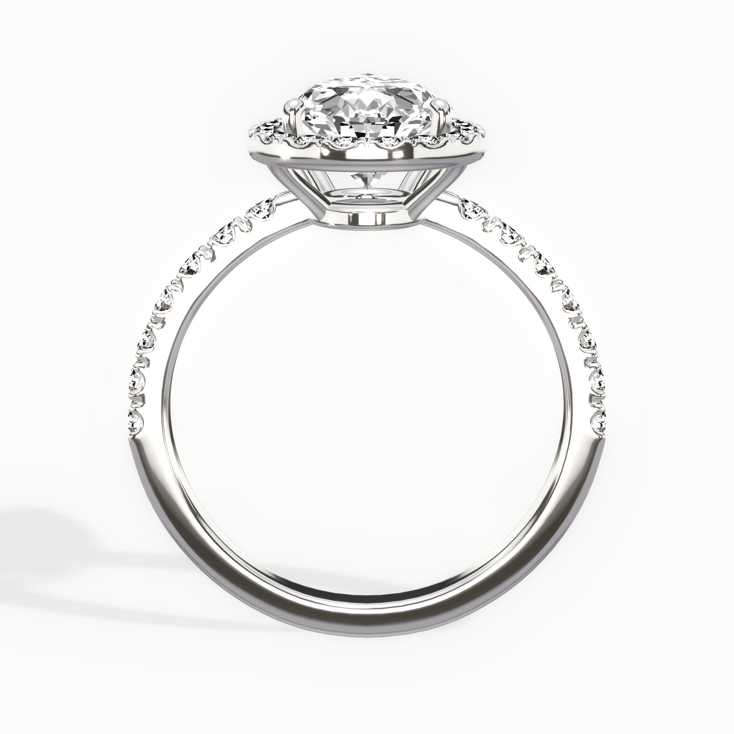 Traditional Halo Pave Pear Engagement Ring in White Gold