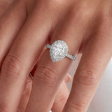 Traditional Halo Pave Pear Engagement Ring in White Gold