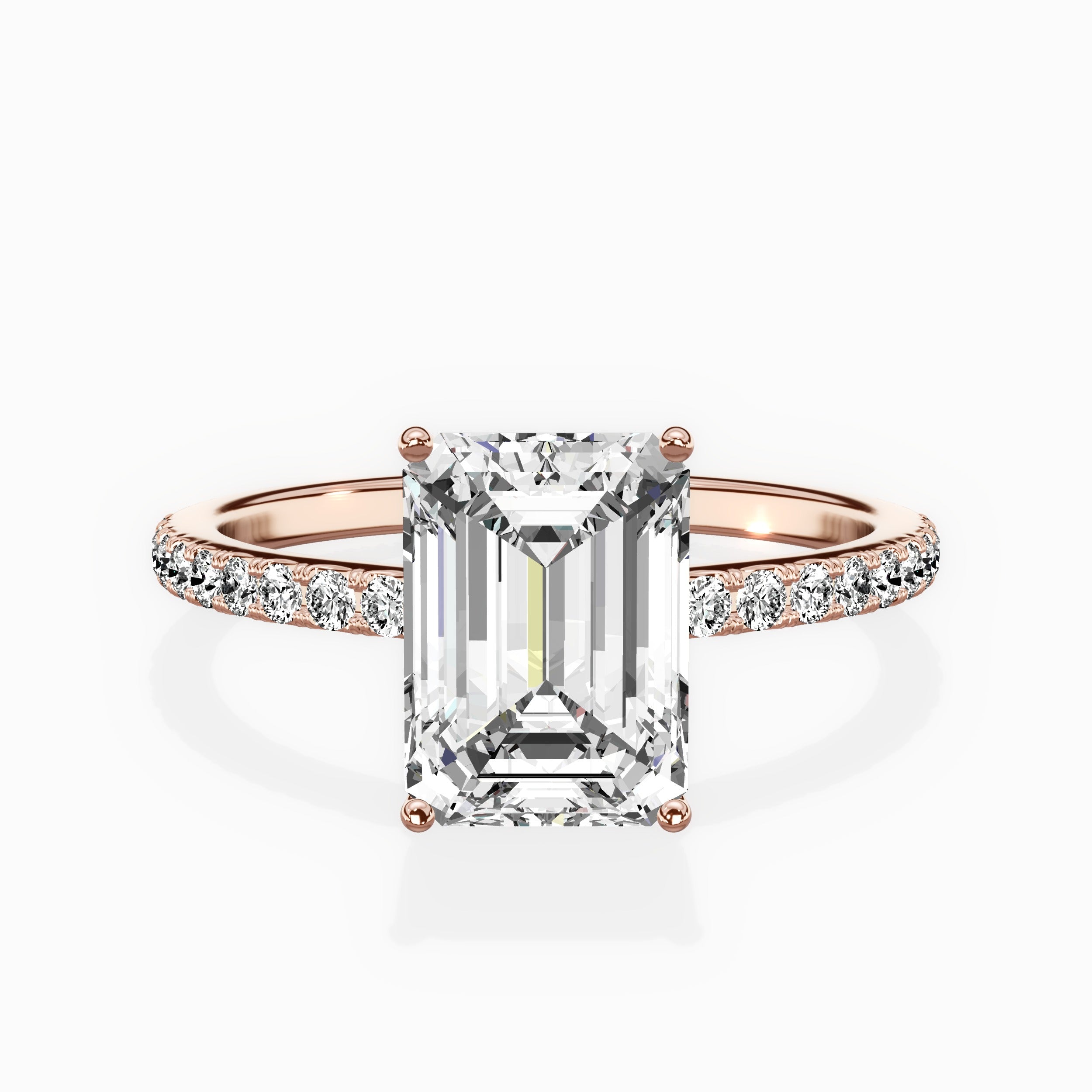 Fortuna Hidden Halo Emerald Engagement Ring in Rose Gold