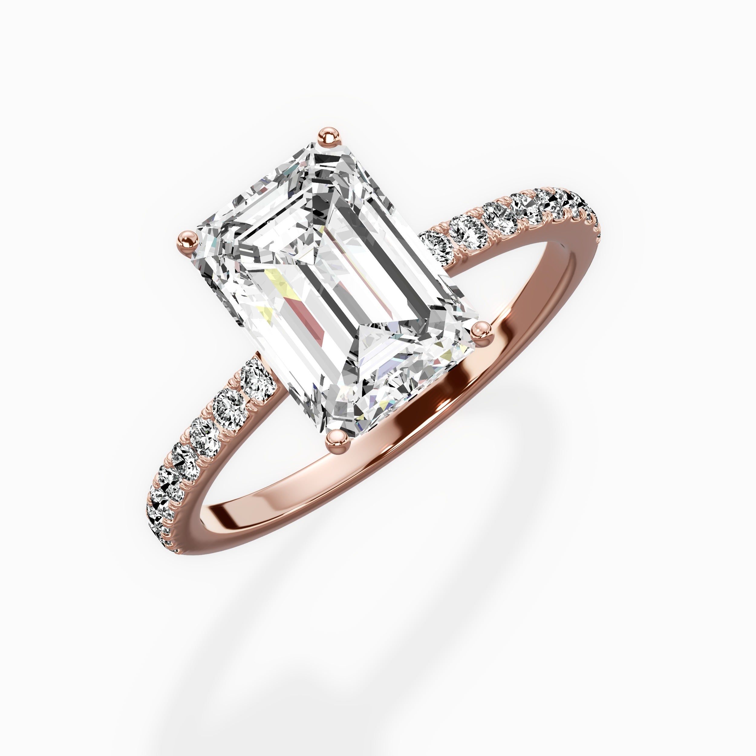 Fortuna Hidden Halo Emerald Engagement Ring in Rose Gold