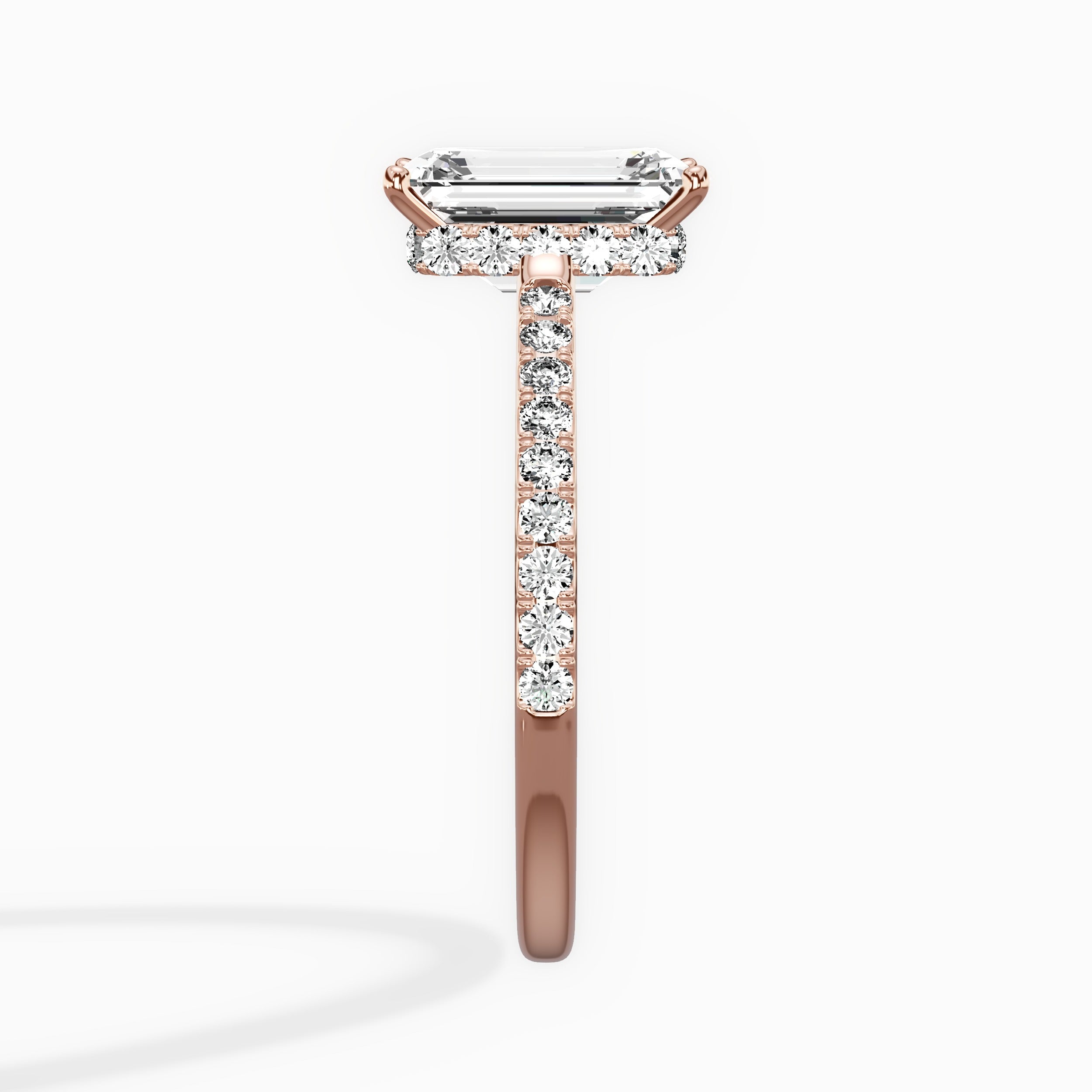 Fortuna Hidden Halo Emerald Engagement Ring in Rose Gold