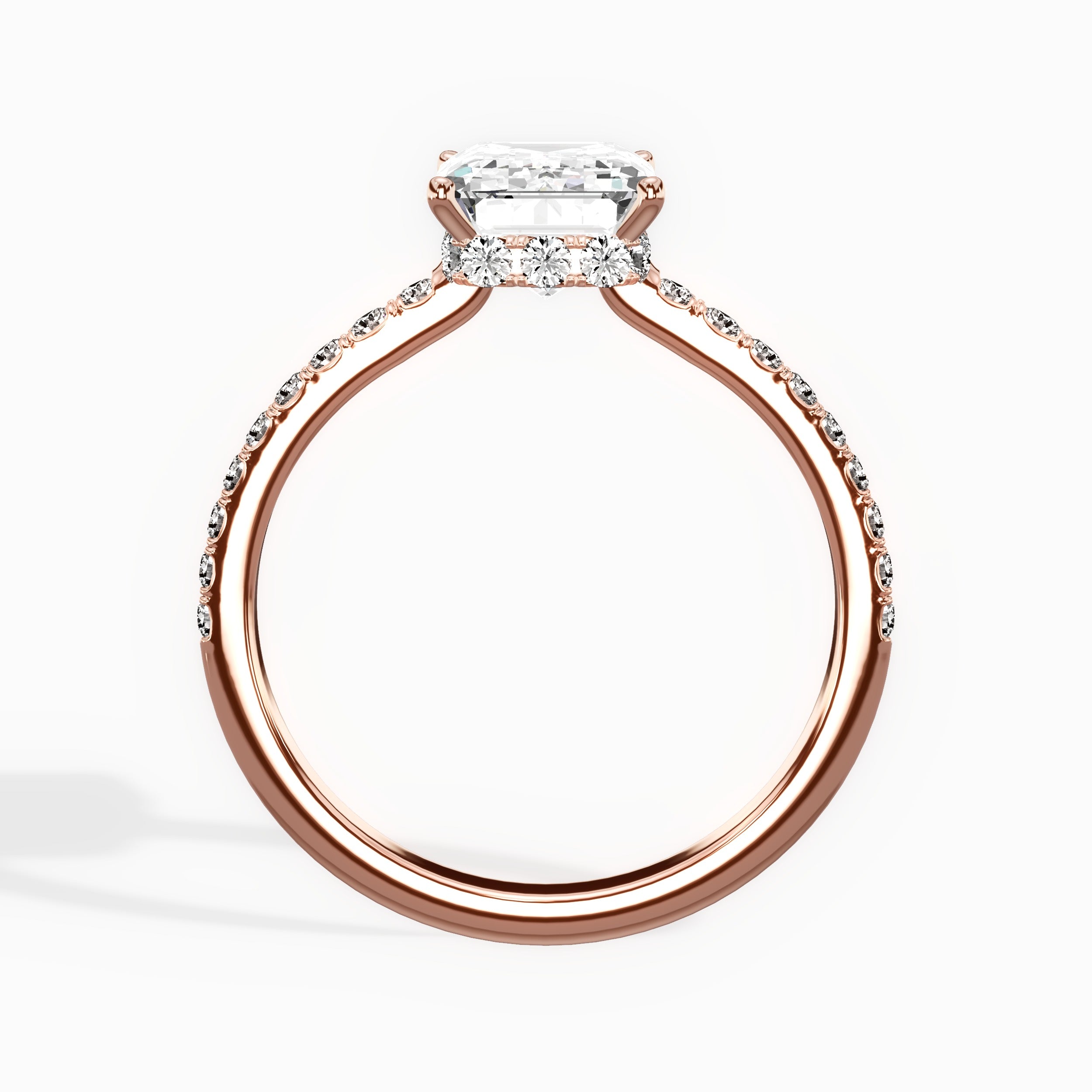Fortuna Hidden Halo Emerald Engagement Ring in Rose Gold