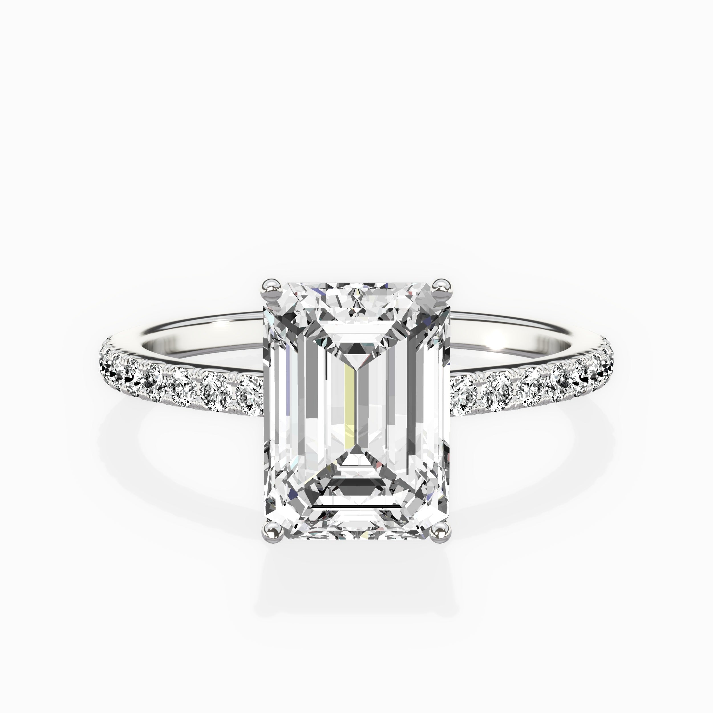 Fortuna Hidden Halo Emerald Engagement Ring in White Gold