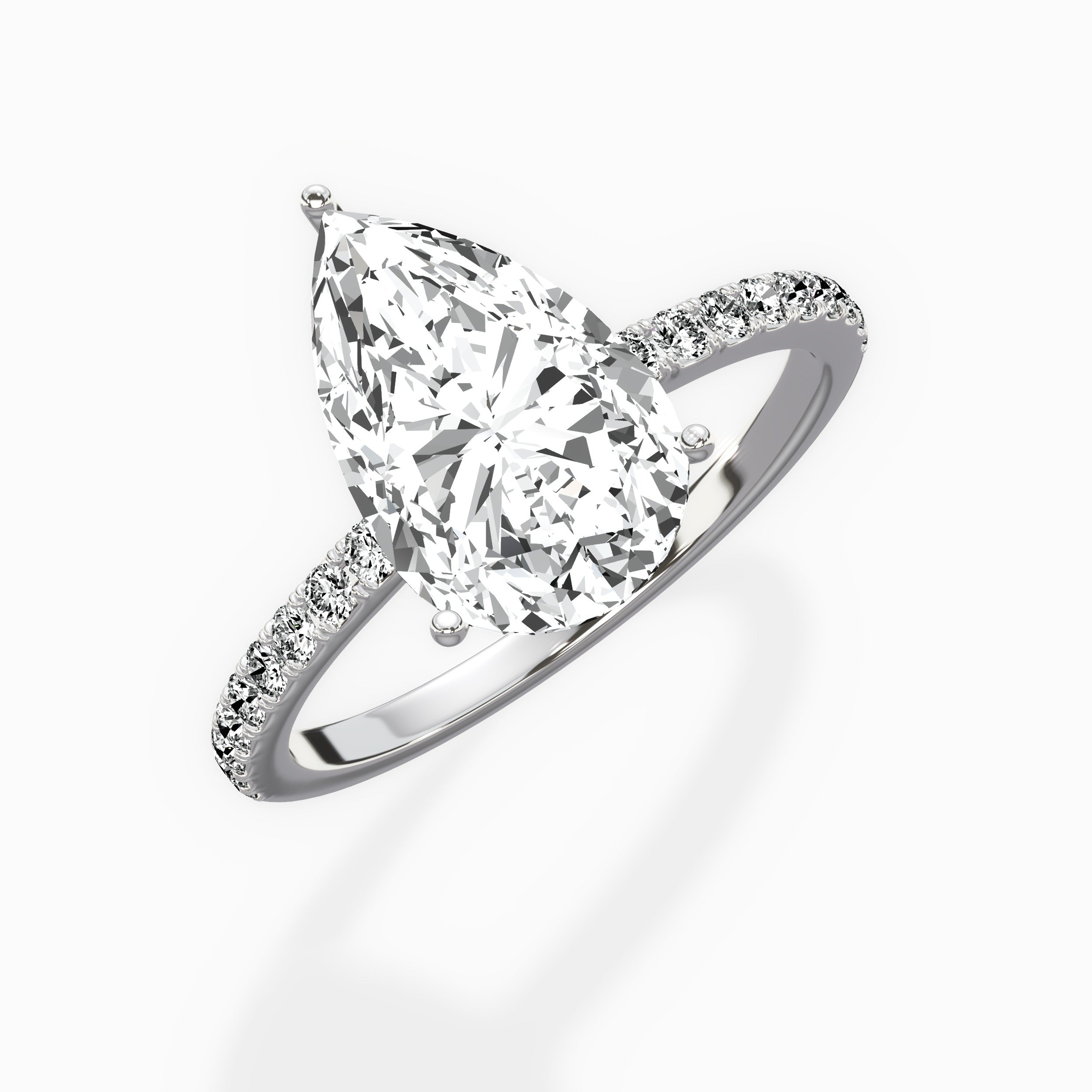 Fortuna Hidden Halo Pear Engagement Ring in White Gold