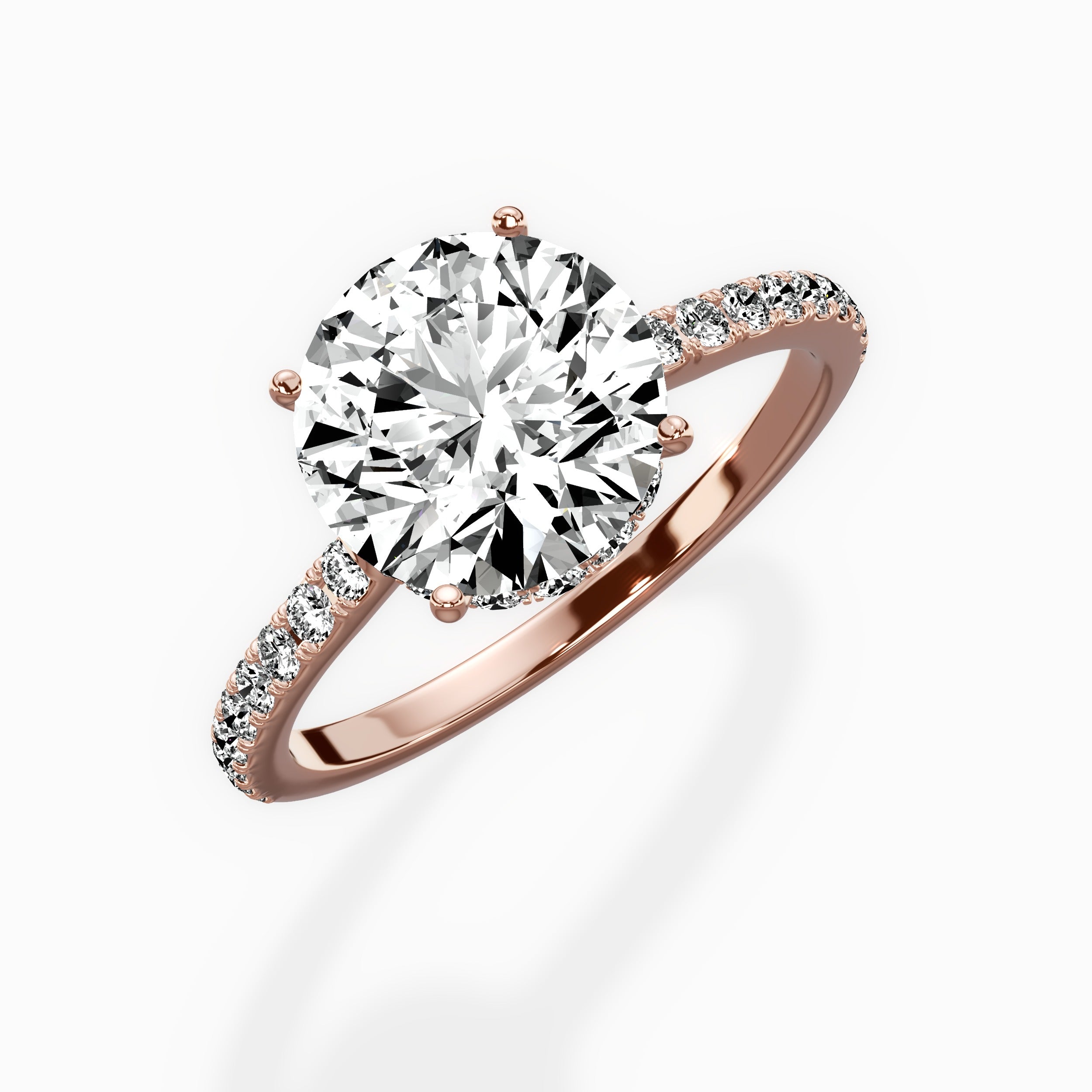 Fortuna Hidden Halo Round Engagement Ring in Rose Gold