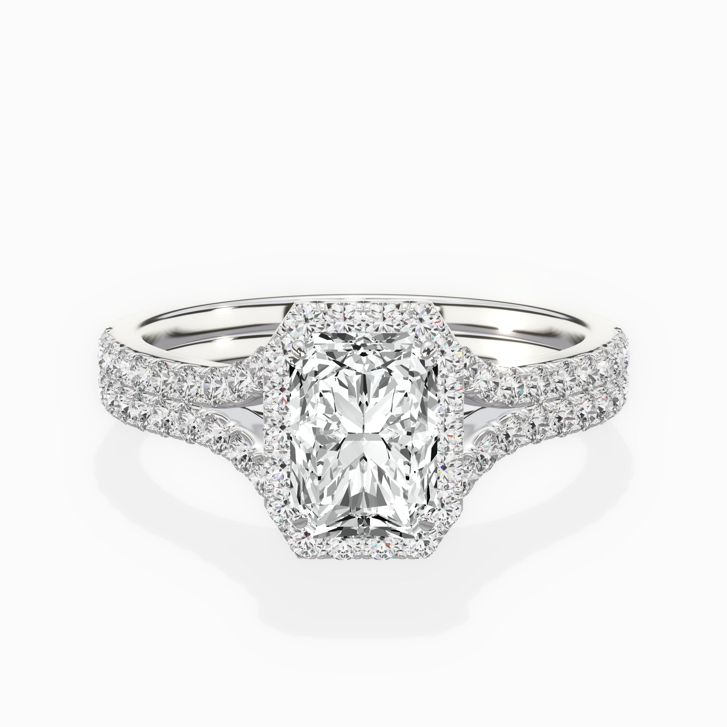 Split Shank Hidden Halo Engagement Ring