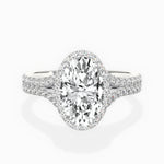 Split Shank Hidden Halo Oval Engagement Ring in White Gold