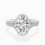 Split Shank Hidden Halo Oval Engagement Ring in White Gold