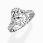 Split Shank Hidden Halo Oval Engagement Ring in White Gold