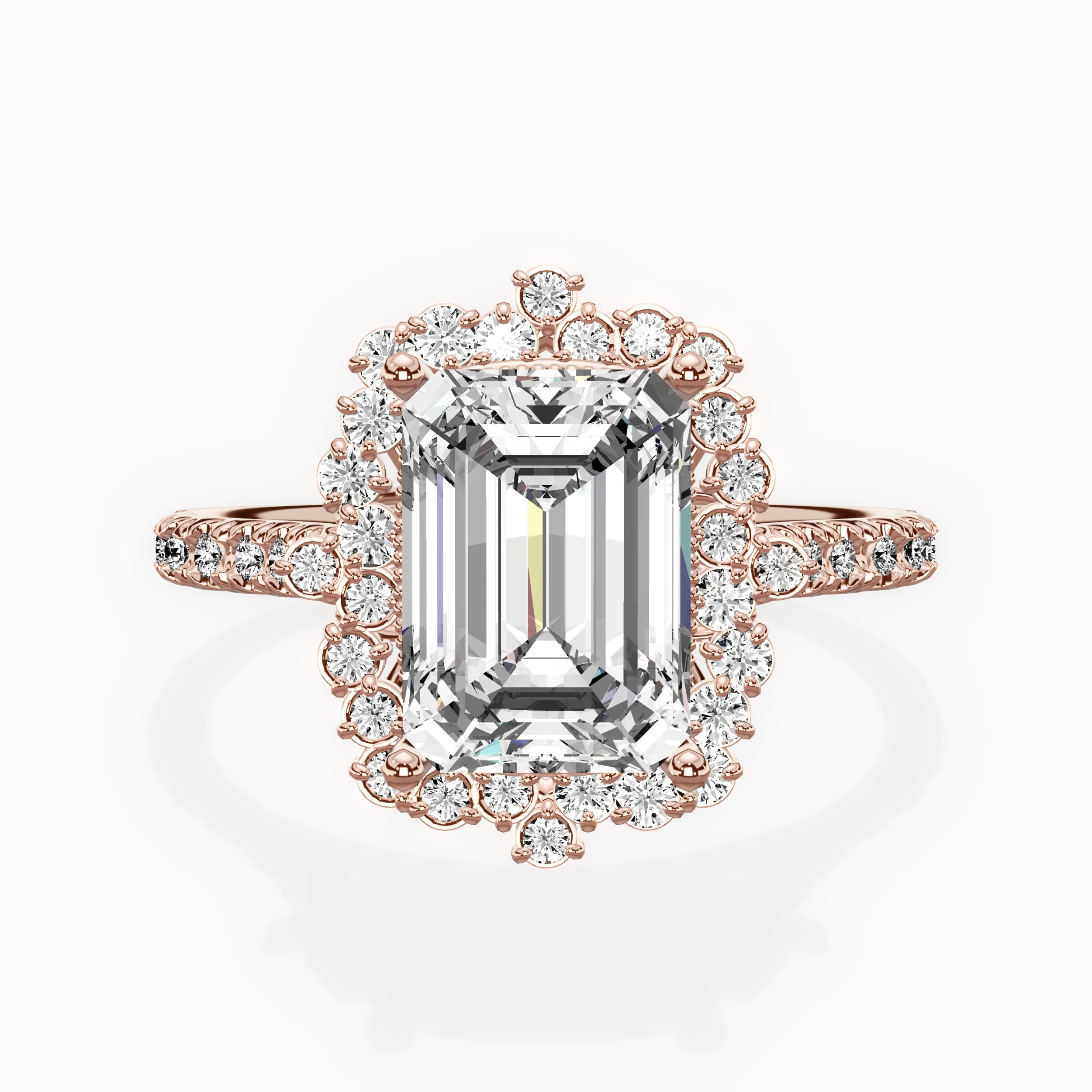 Vintage Halo Emerald Engagement Ring in Rose Gold