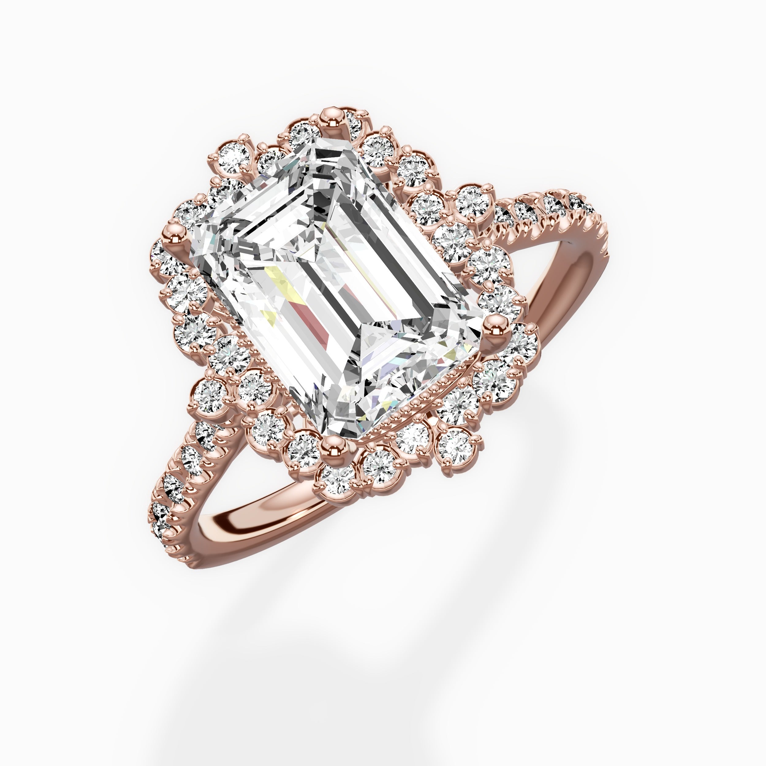 Vintage Halo Emerald Engagement Ring in Rose Gold