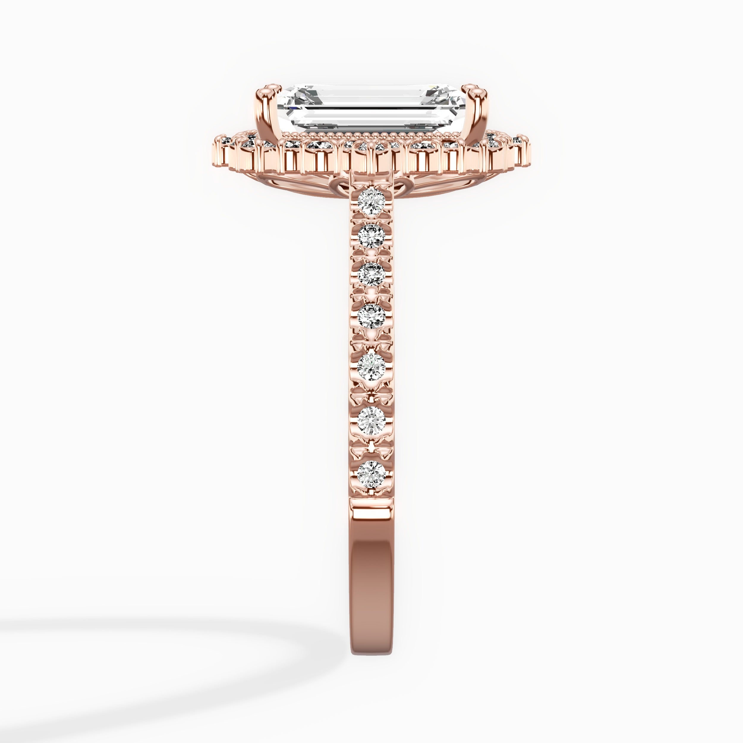 Vintage Halo Emerald Engagement Ring in Rose Gold