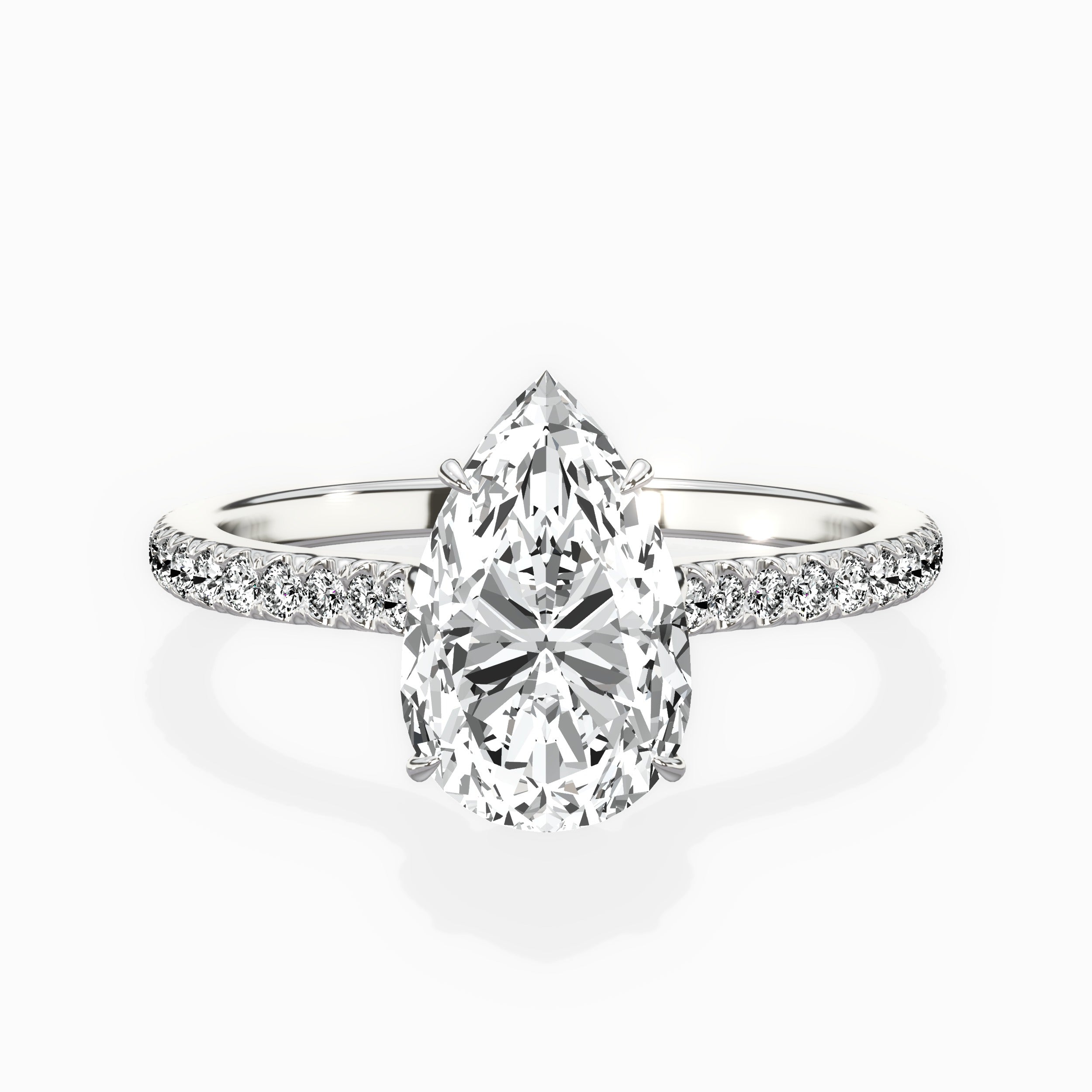 Pave Hidden Halo Pear Engagement Ring in White Gold