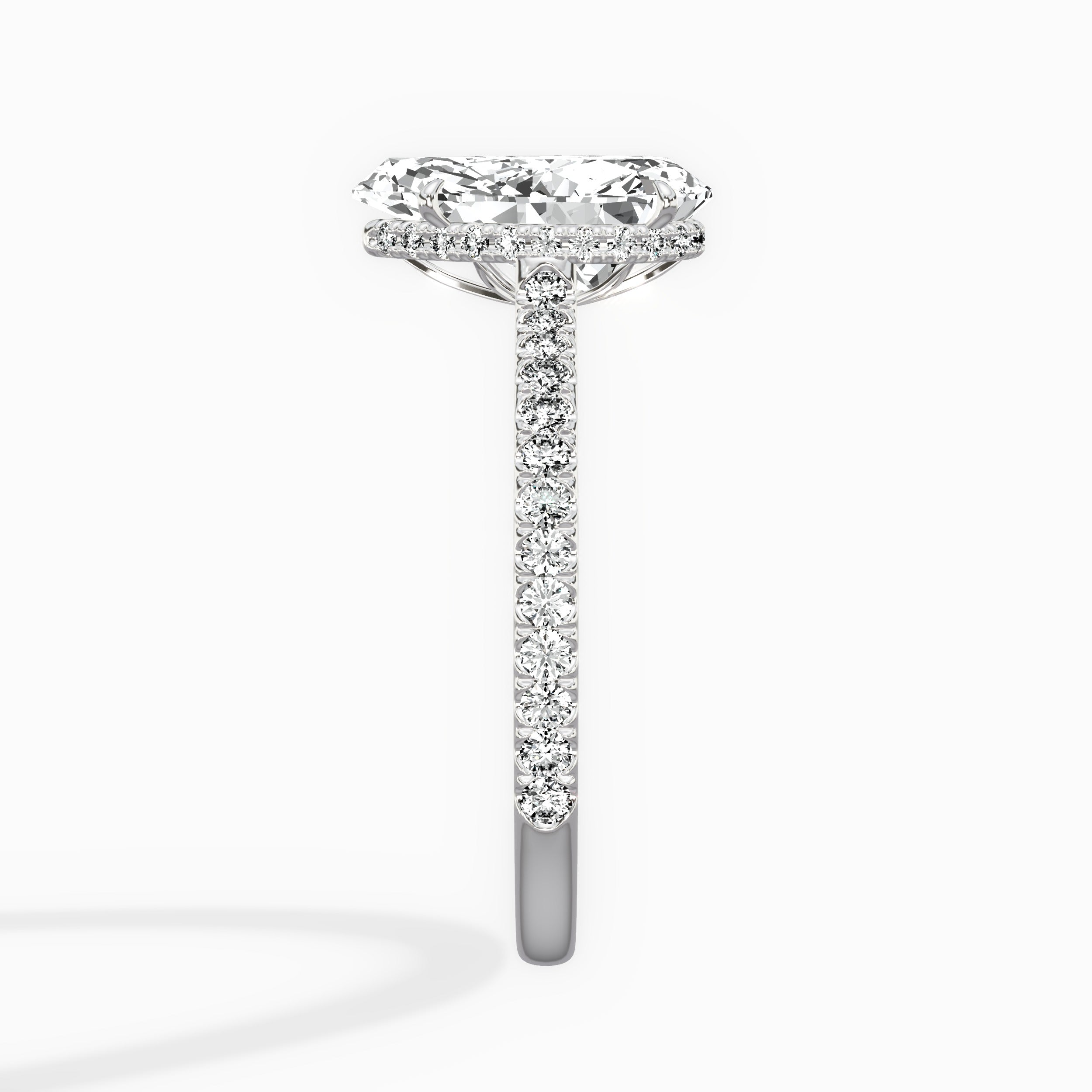 Pave Hidden Halo Pear Engagement Ring in White Gold