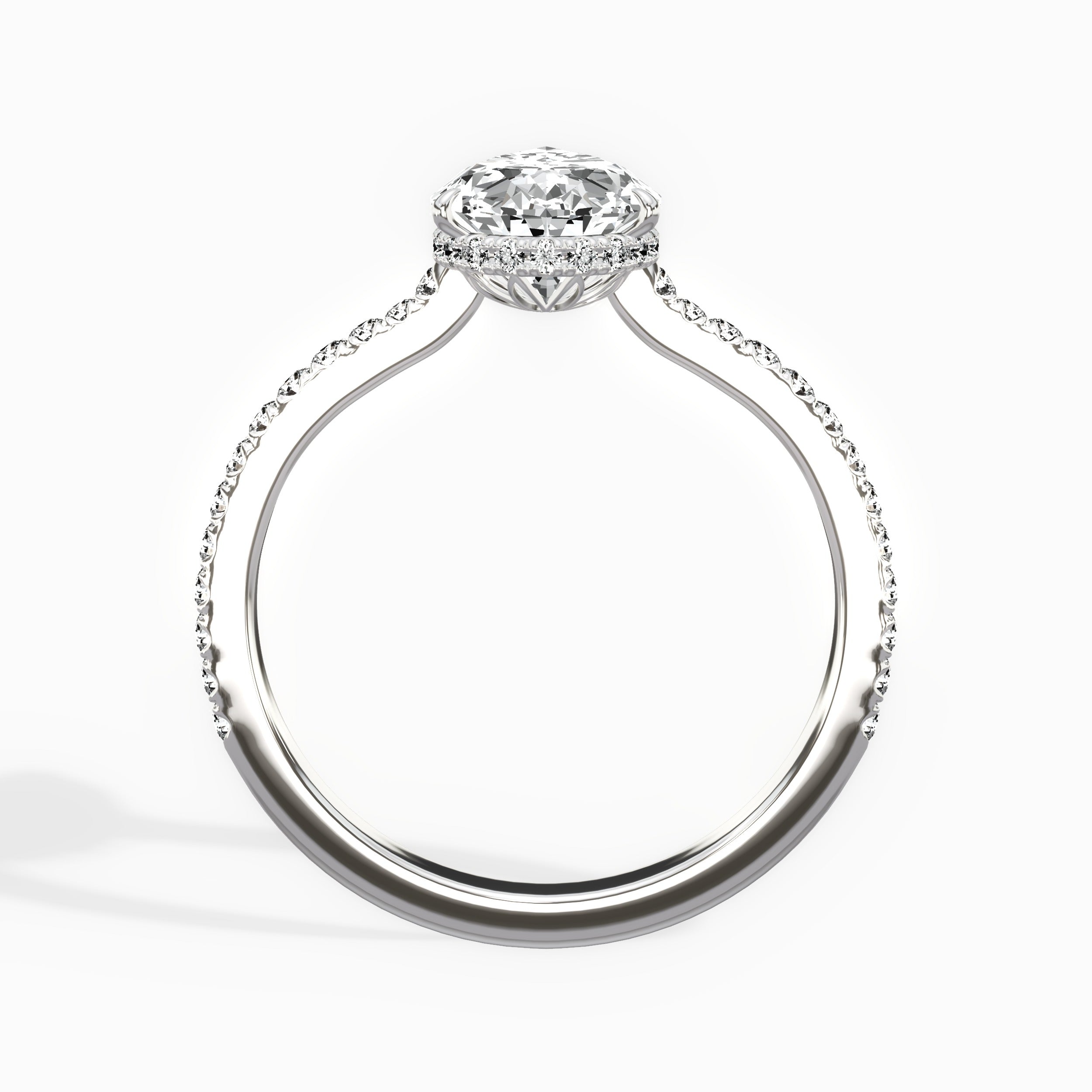 Pave Hidden Halo Pear Engagement Ring in White Gold