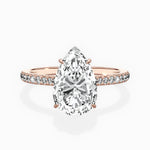Pave Hidden Halo Pear Engagement Ring in Rose Gold