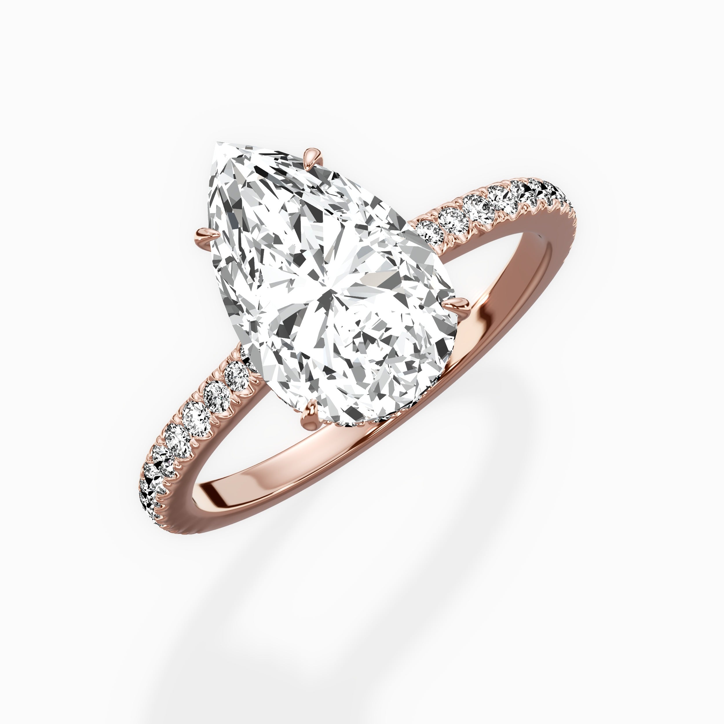 Pave Hidden Halo Pear Engagement Ring in Rose Gold