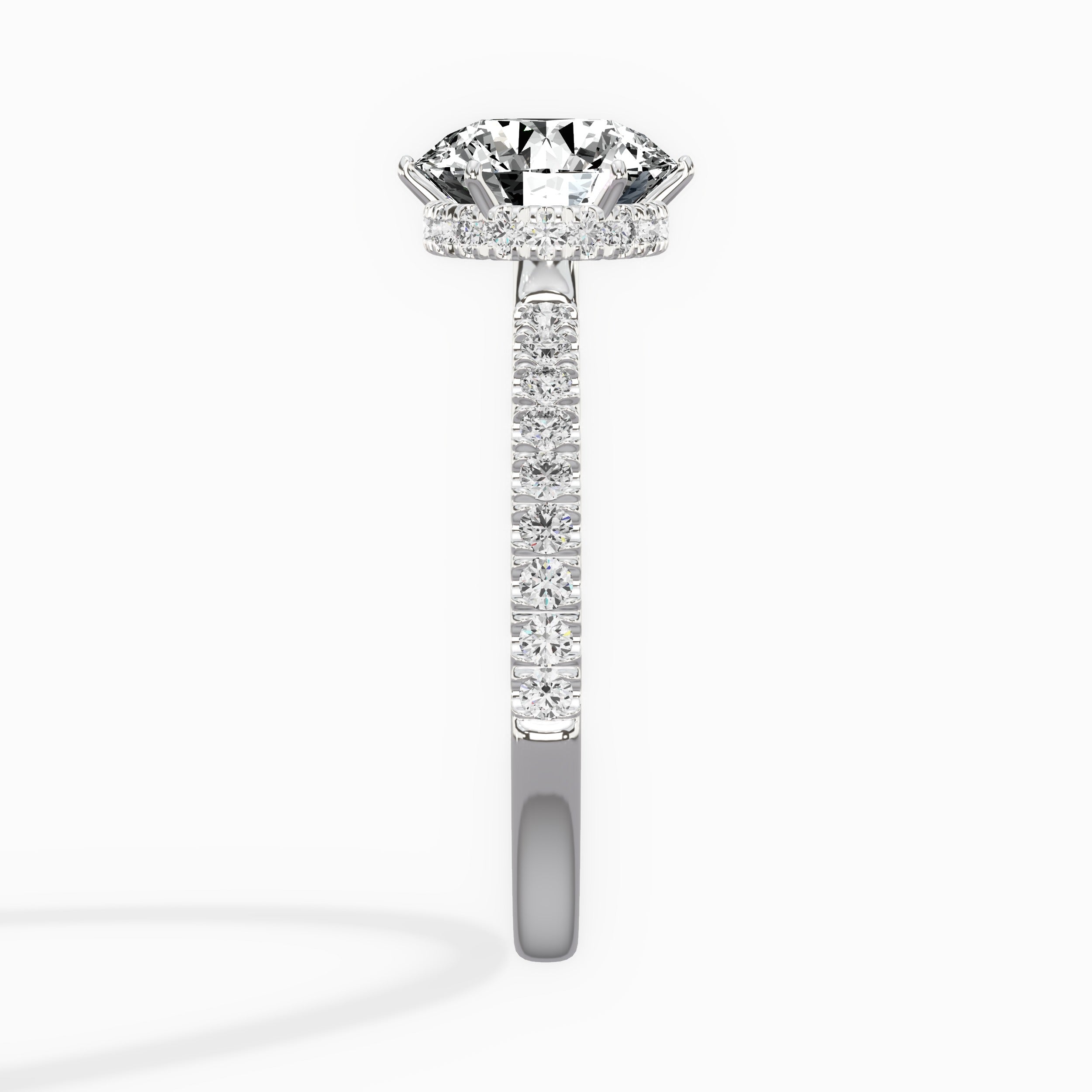 Rose Hidden Halo Round Engagement Ring in White Gold