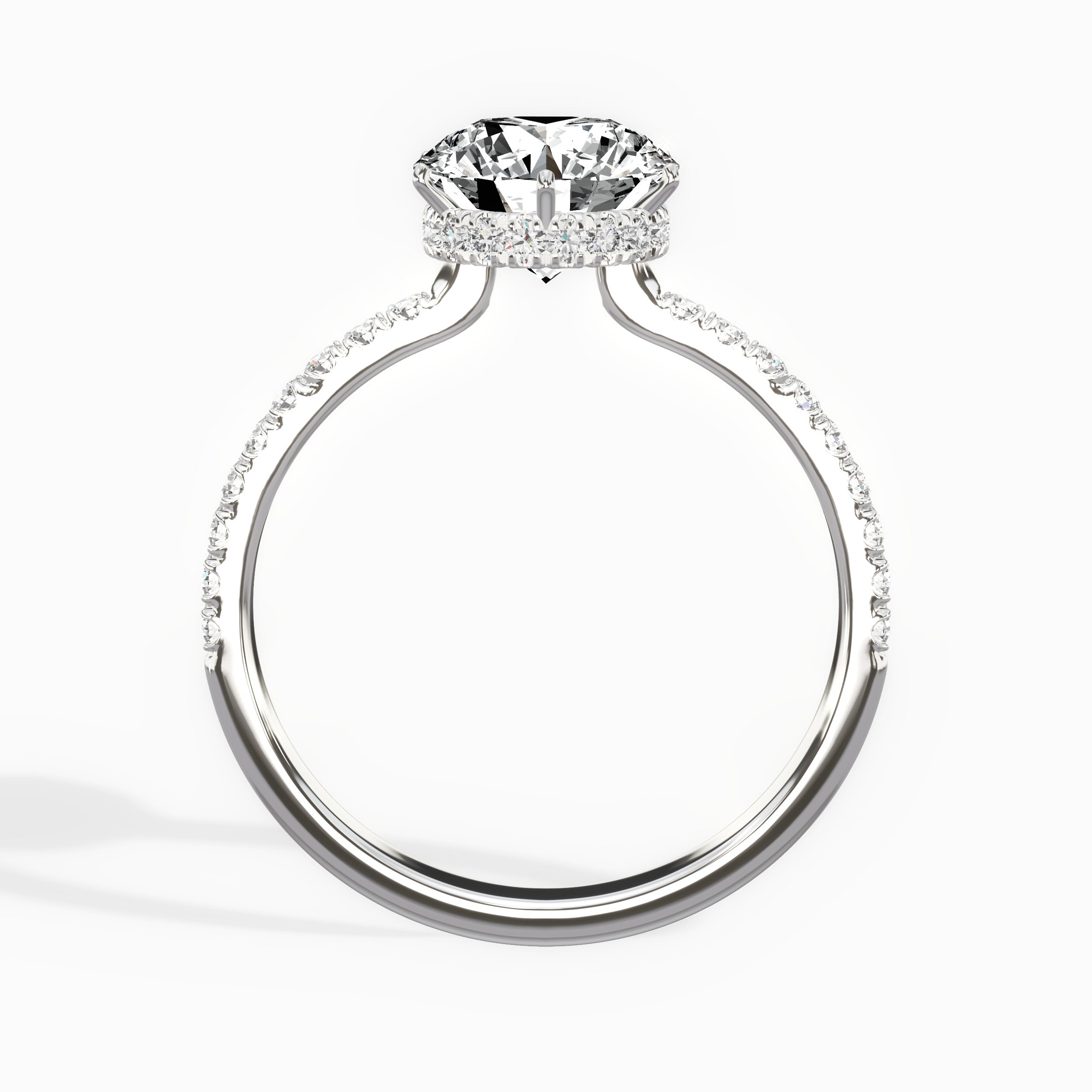 Rose Hidden Halo Round Engagement Ring in White Gold