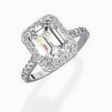 Secret Diamond Halo Emerald Engagement Ring in White Gold