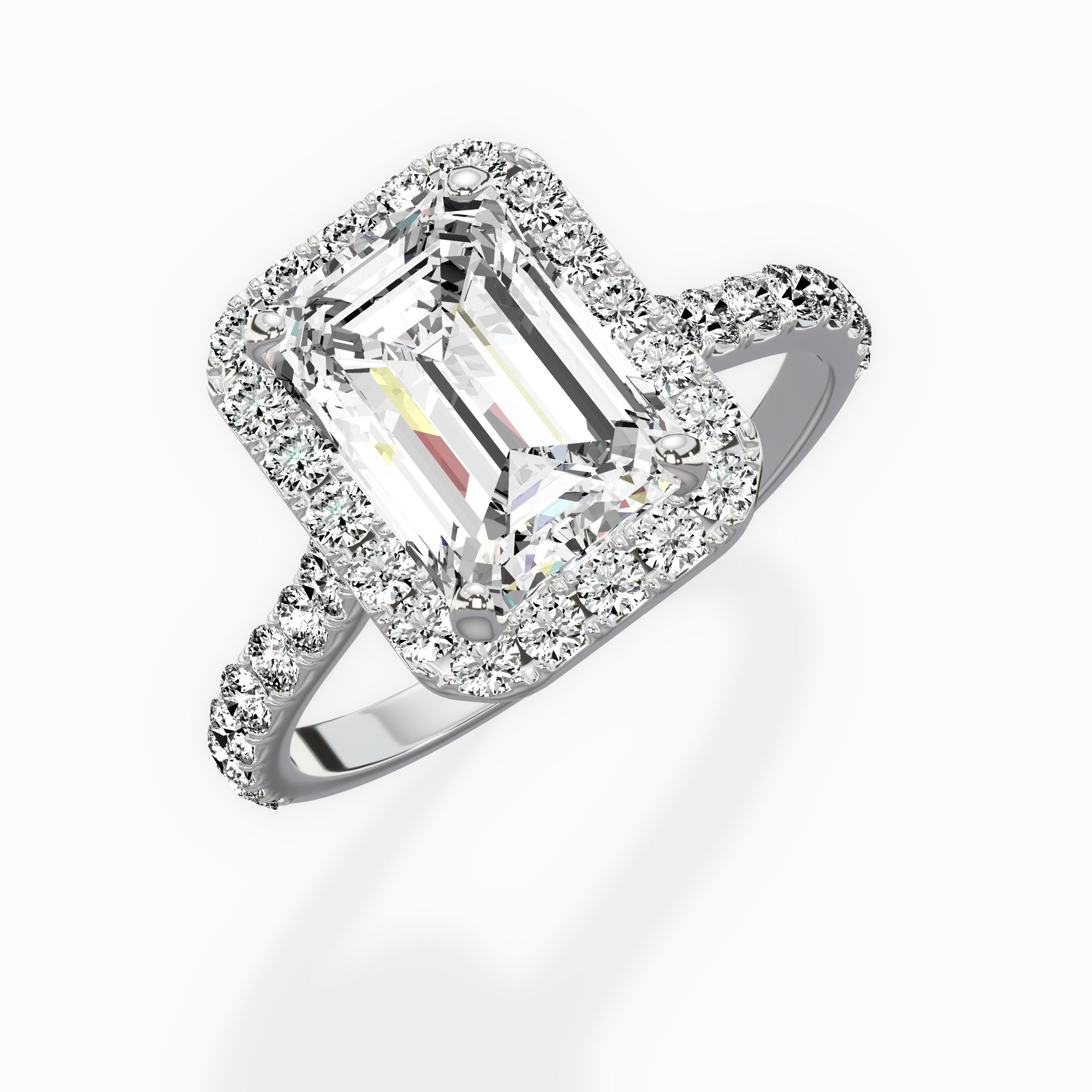 Secret Diamond Halo Emerald Engagement Ring in White Gold