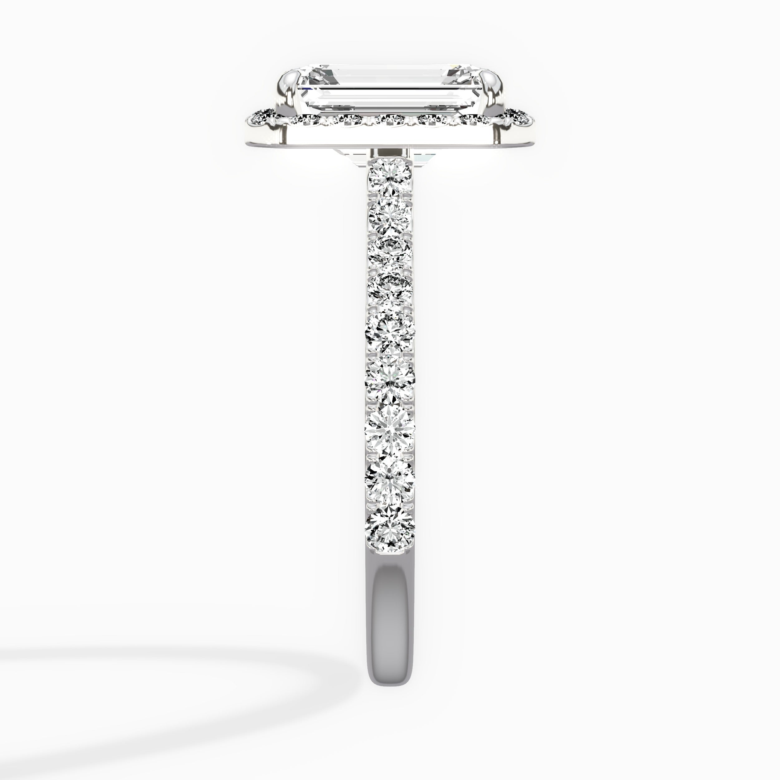 Secret Diamond Halo Emerald Engagement Ring in White Gold