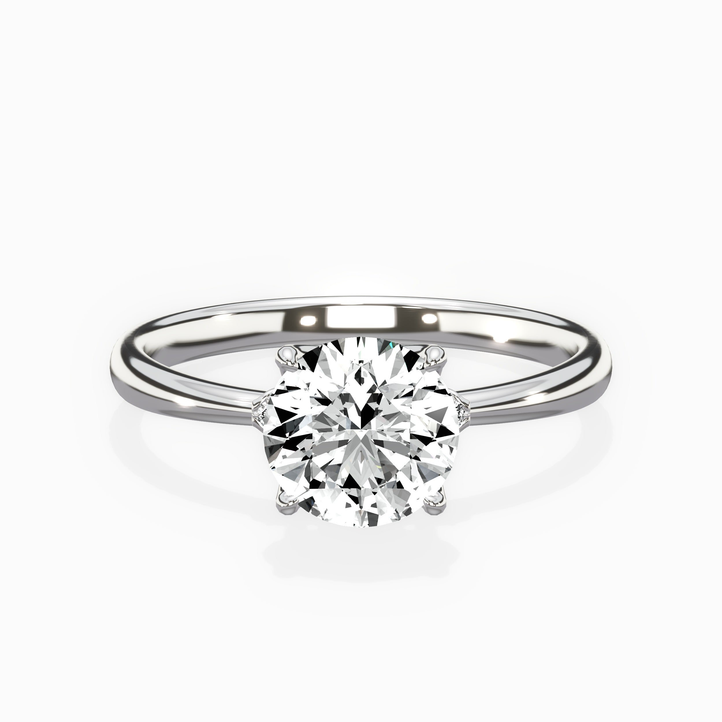 European Solitaire Round Engagement Ring in White Gold