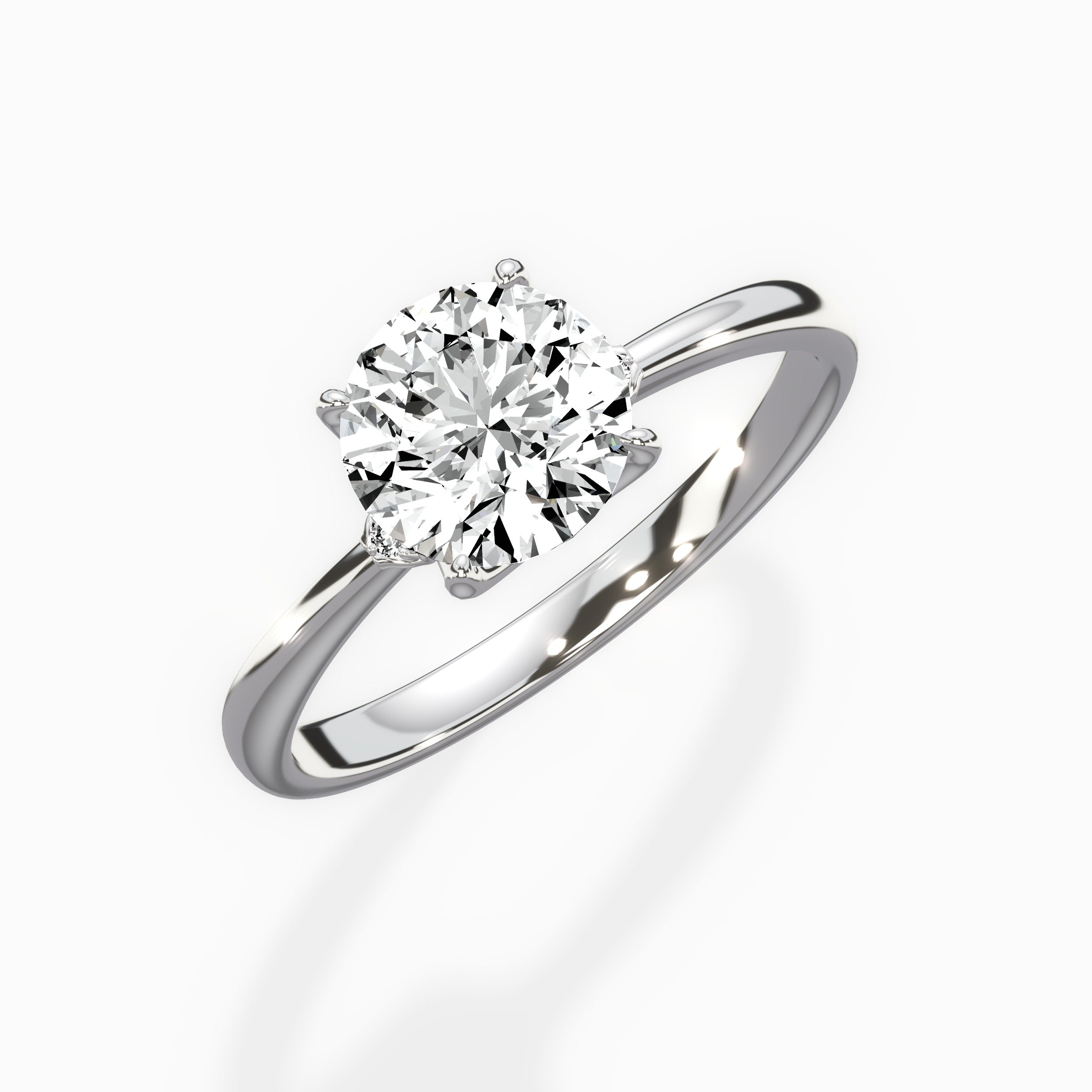 European Solitaire Round Engagement Ring in White Gold