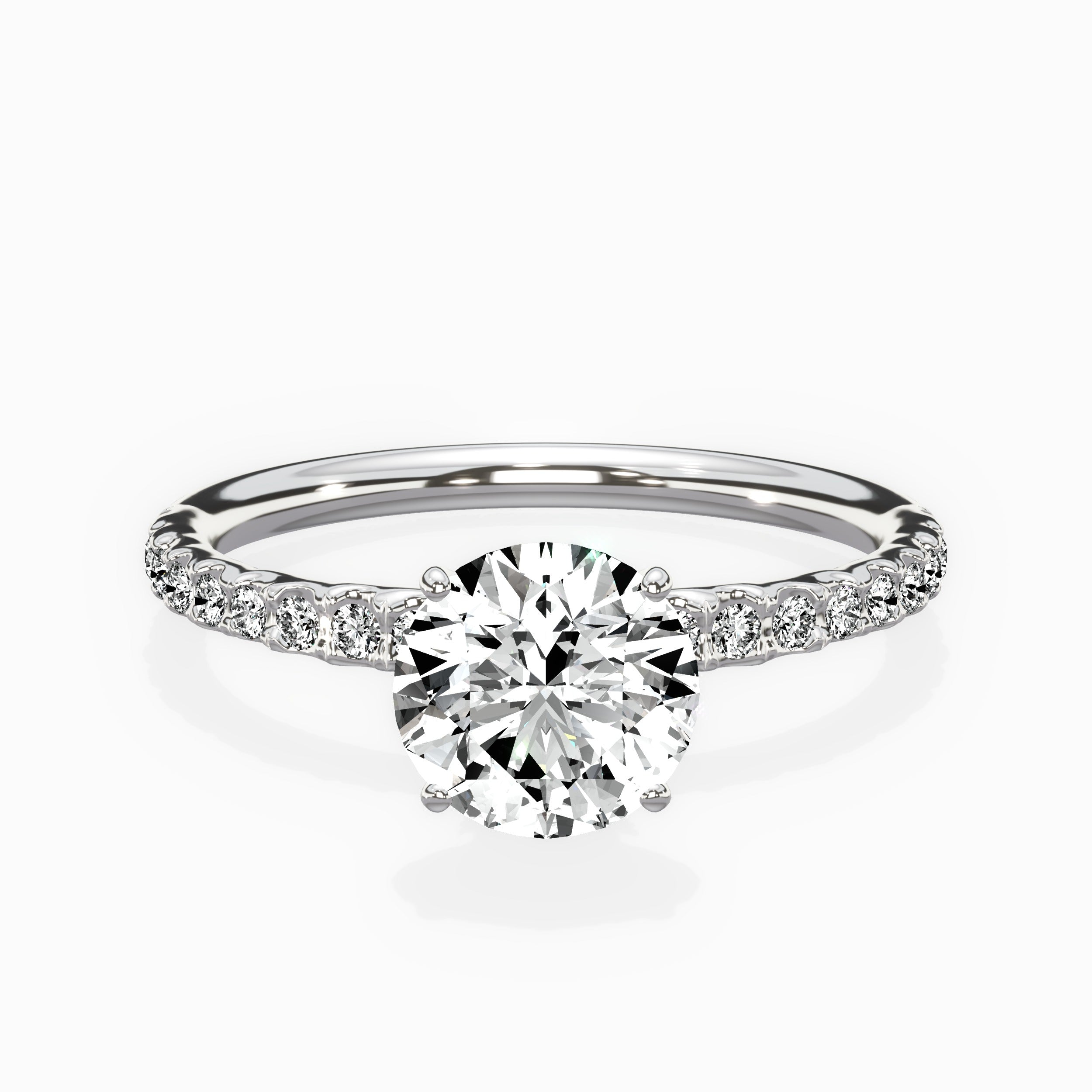 Martini Pave Solitaire Round Engagement Ring in White Gold