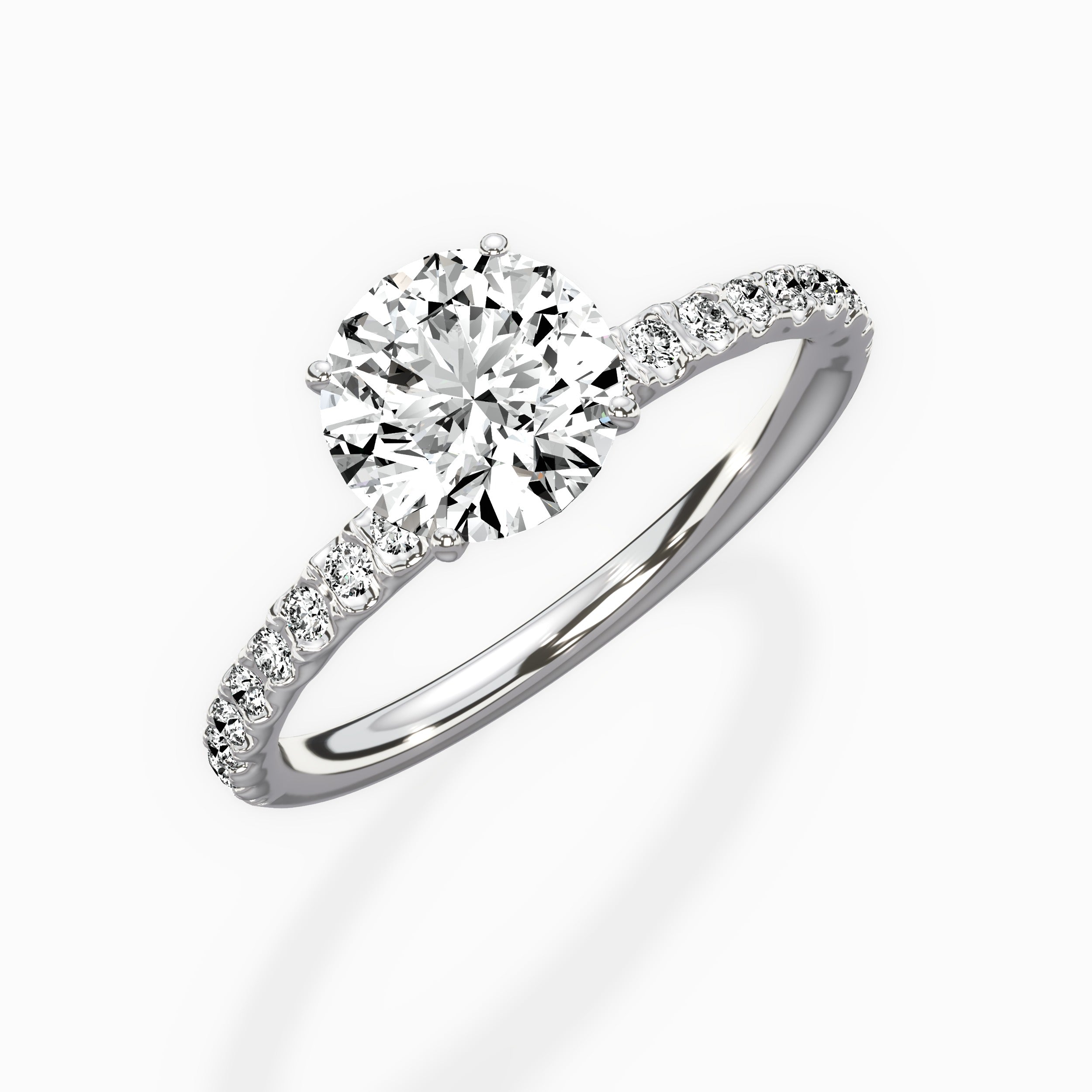 Martini Pave Solitaire Round Engagement Ring in White Gold