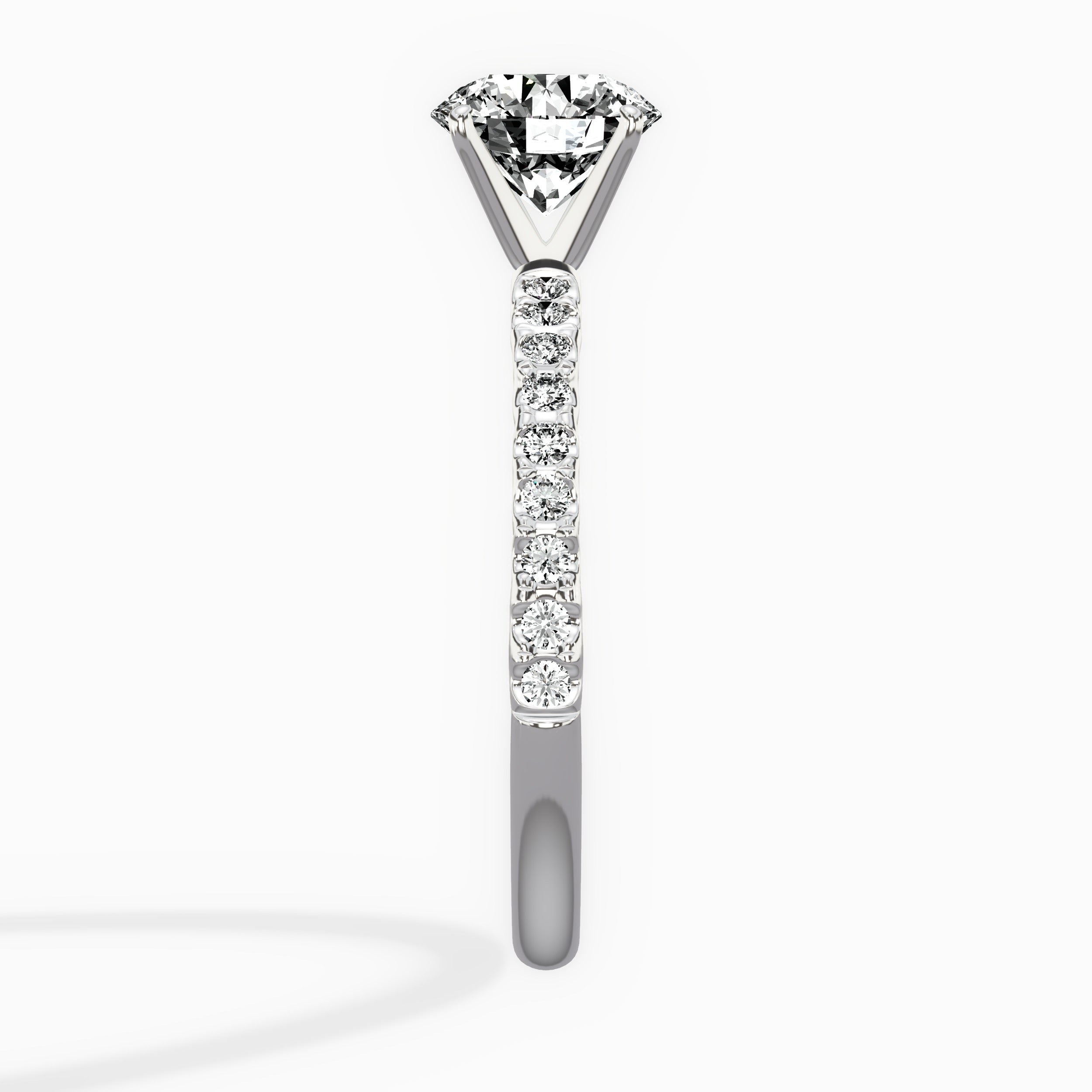 Martini Pave Solitaire Round Engagement Ring in White Gold