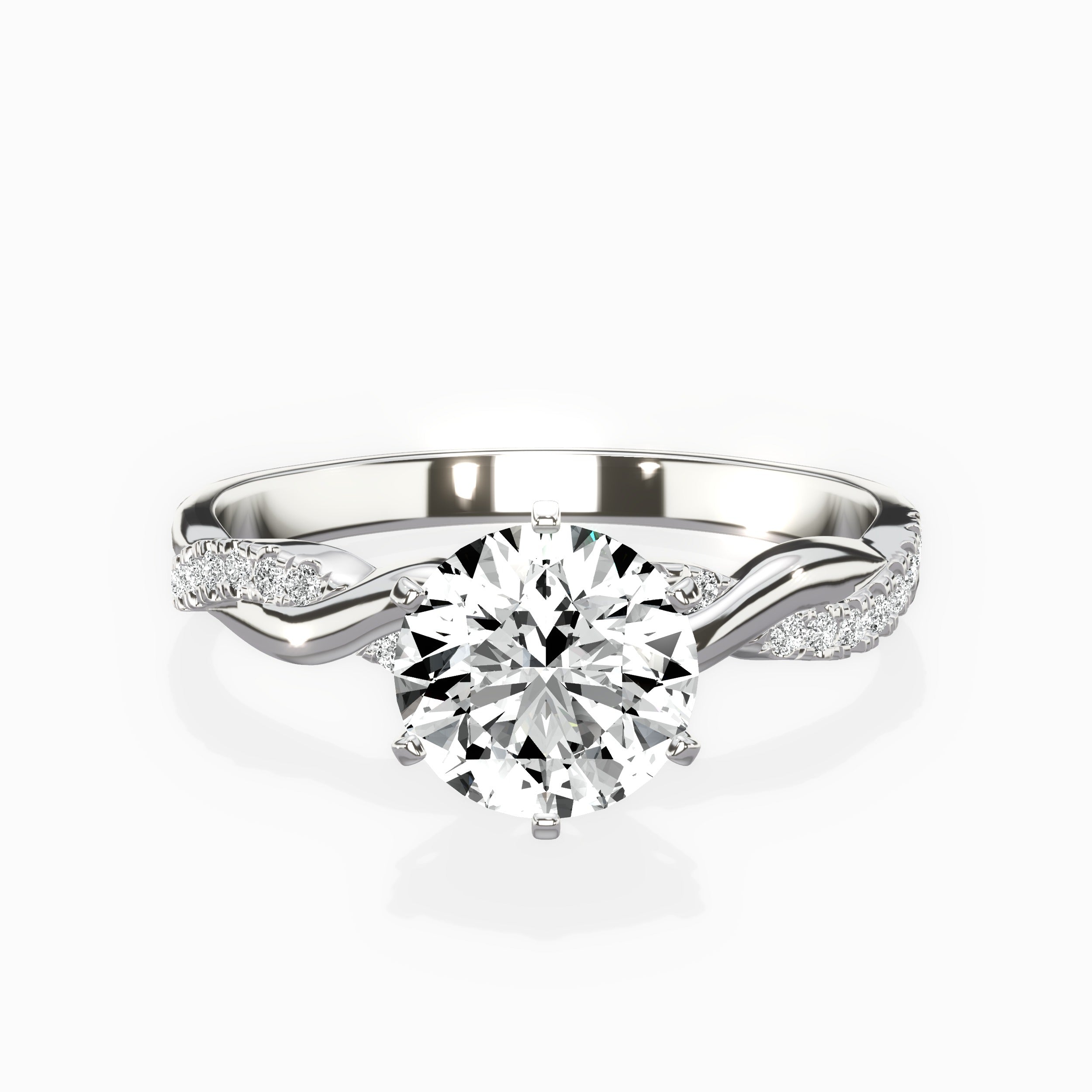 Intertwined Solitaire Round Engagement Ring in White Gold